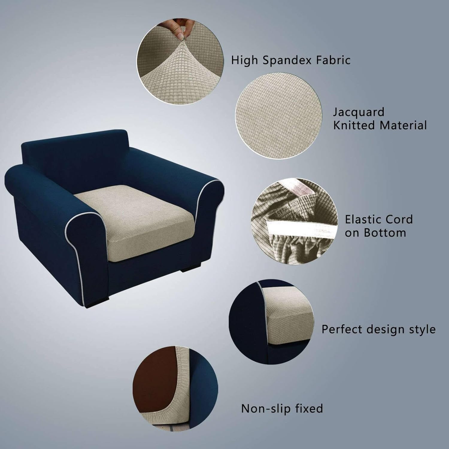 SIELUNO Fundas de cojín elásticas de tela jacquard para sofá, fundas protectoras para silla, sofá biplaza individual, 1 asiento, color natural, 1