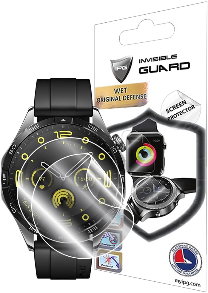 IPG Protector de pantalla de hidrogel para HUAWEI Watch GT 4 de 1.811 in (2 unidades) Invisible HD Clear Film Anti Scratch Guardia