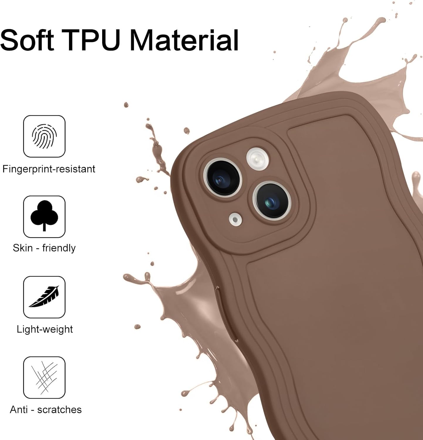 YINLAI Funda diseñada para iPhone 14, funda marrón para teléfono, bonita forma de marco ondulado rizado, para mujeres y niñas, delgada, suave, gel