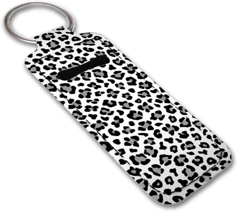 Chapstick – Soporte para lápiz labial, diseño de mariposa, de neopreno, para pintalabios, blanco (White Leopard Print)