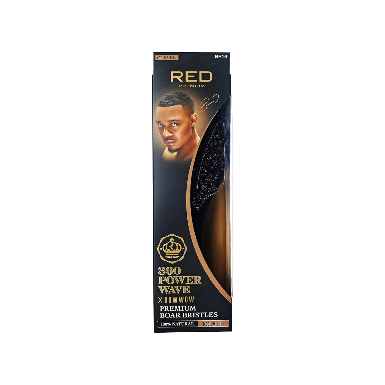 Cepillo de calidad superior RED by KISS 360 Power Wave X Bow Wow, cerdas de jabalí 100 % naturales de primera calidad, medio suave