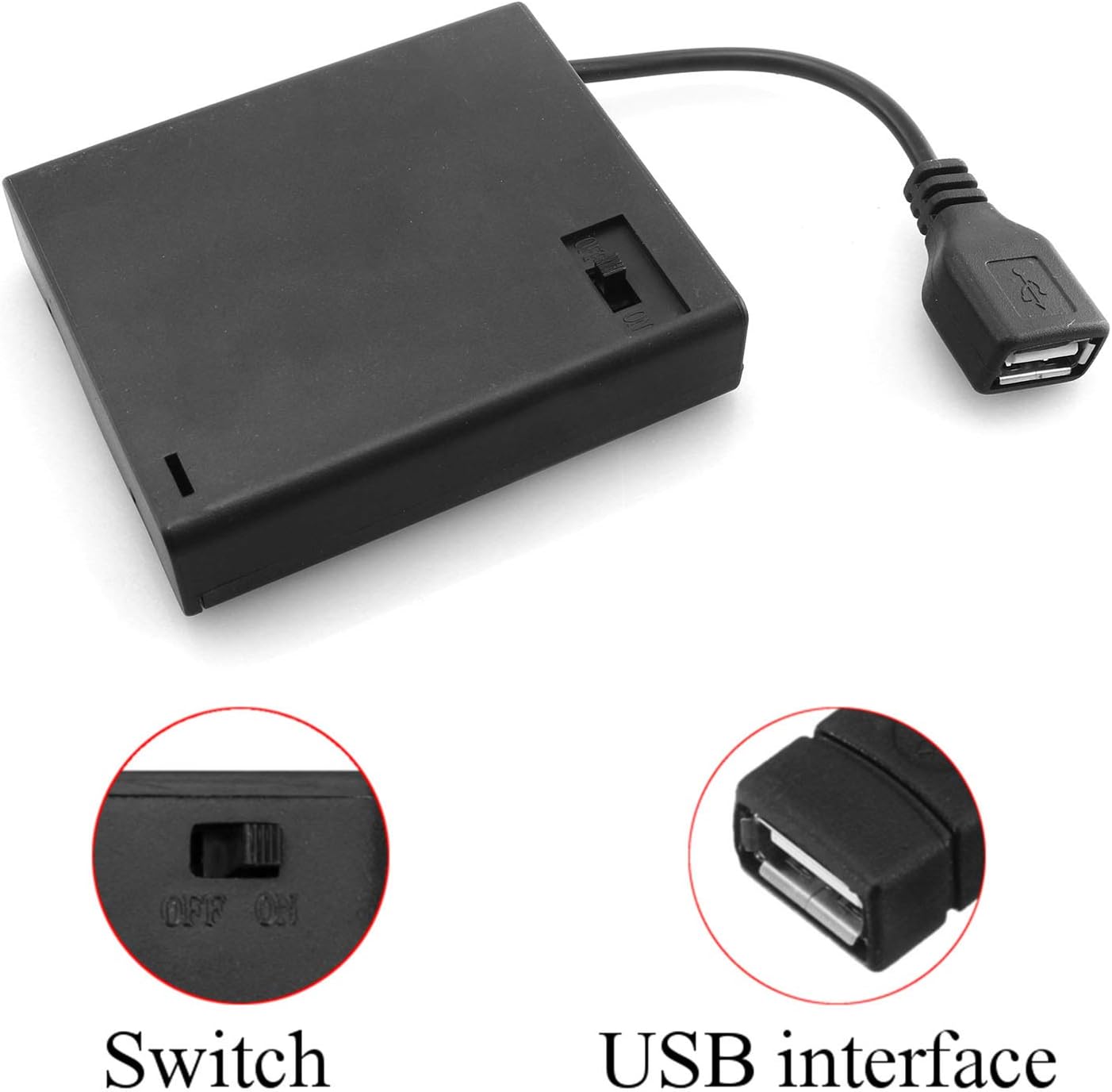 DGZZI USB hembra Socket 4 AA caja caja de batería titular con interruptor ON-Off