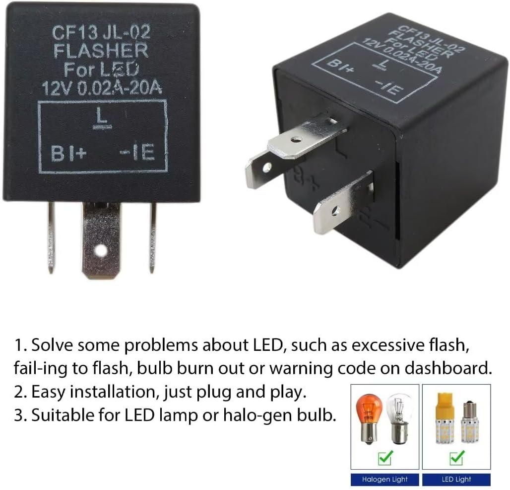 3-Pin CF13 JL-02 Adjustable LED Flasher Relay for Turn Signal Light Hyper Flash Fix Replacement for 2017 Hyundai Creta GLS Premium Sport Utility