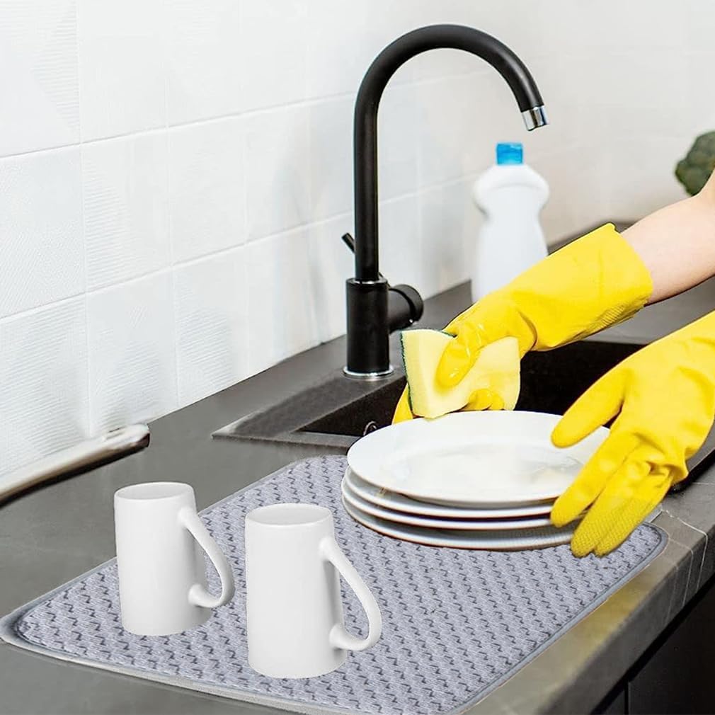 Paquete de 2 tapetes de secado de platos para encimera de cocina, tapetes grandes de microfibra absorbente de 19 x 15 pulgadas, almohadillas