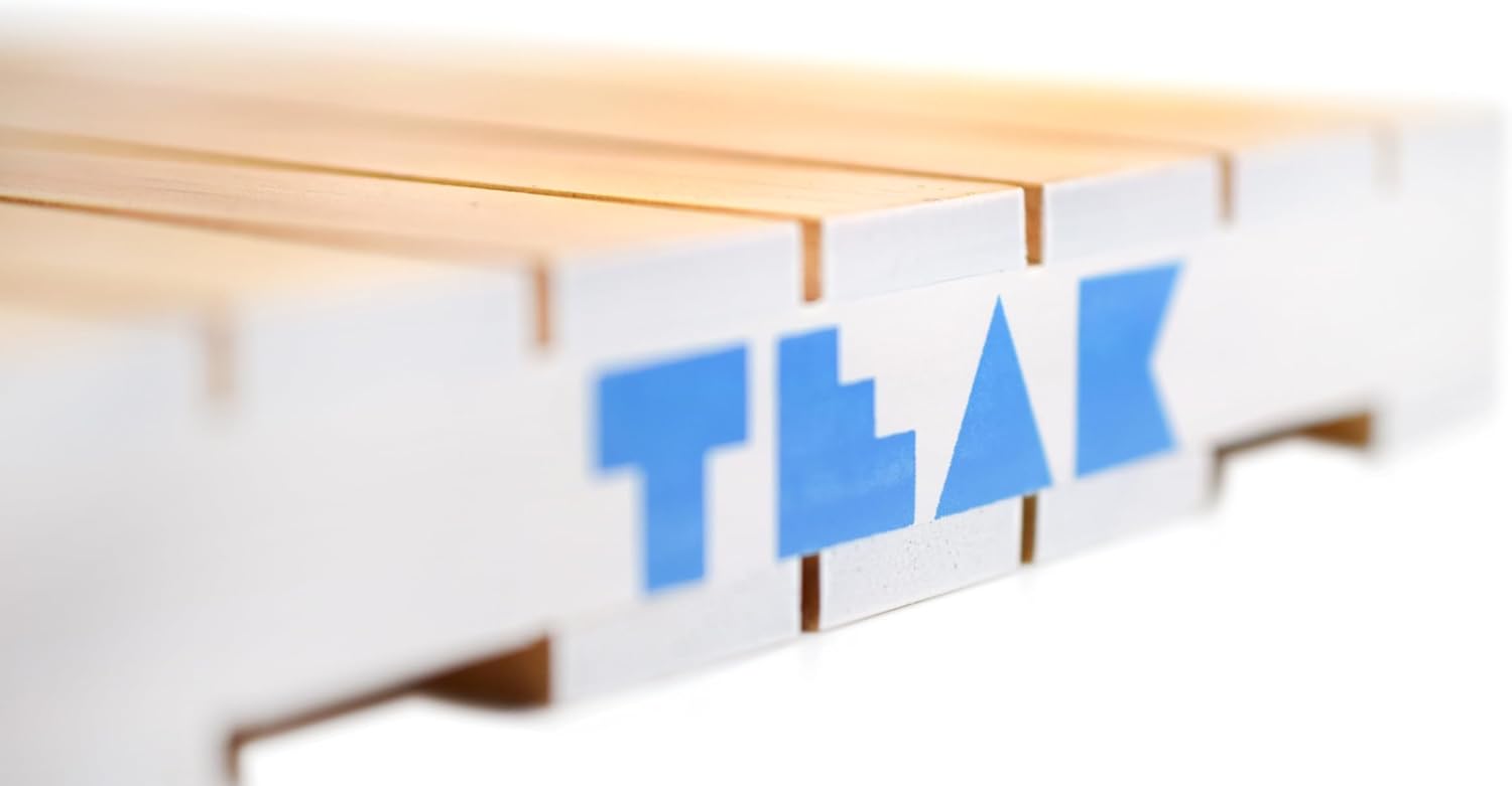 Teak Tuning Paleta de diapasón de madera – 6.25 x 6.25 x 1 pulgada – escala 112 – Bordes blancos pintados con logotipo azul claro