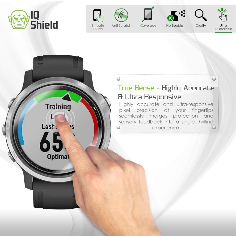 IQShield Protector de pantalla compatible con Garmin Fenix 6S  Fenix 6S ProFenix 6S SapphireFenix 6S Pro Solar (paquete de 6) película de TPU