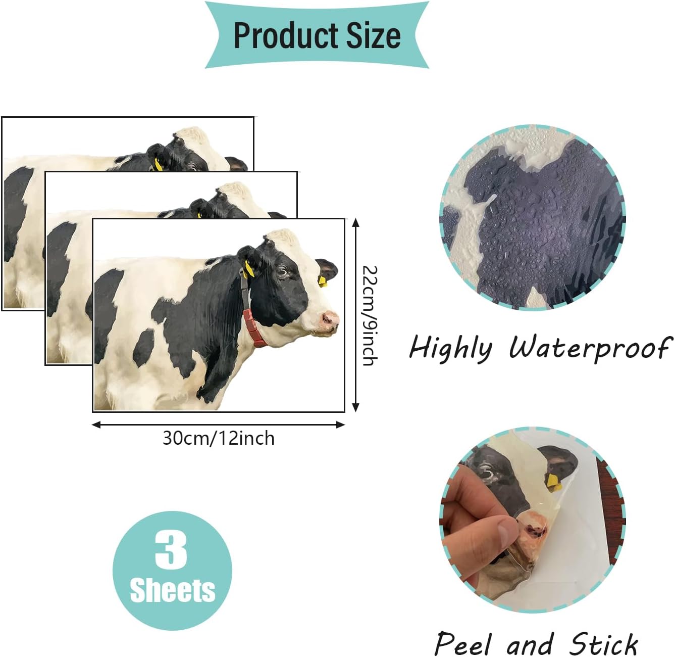 DEIKOKA 3 calcomanías divertidas de pared de vaca, calcomanías de pared de vaca para despegar y pegar, calcomanías de pared de animales lindos,