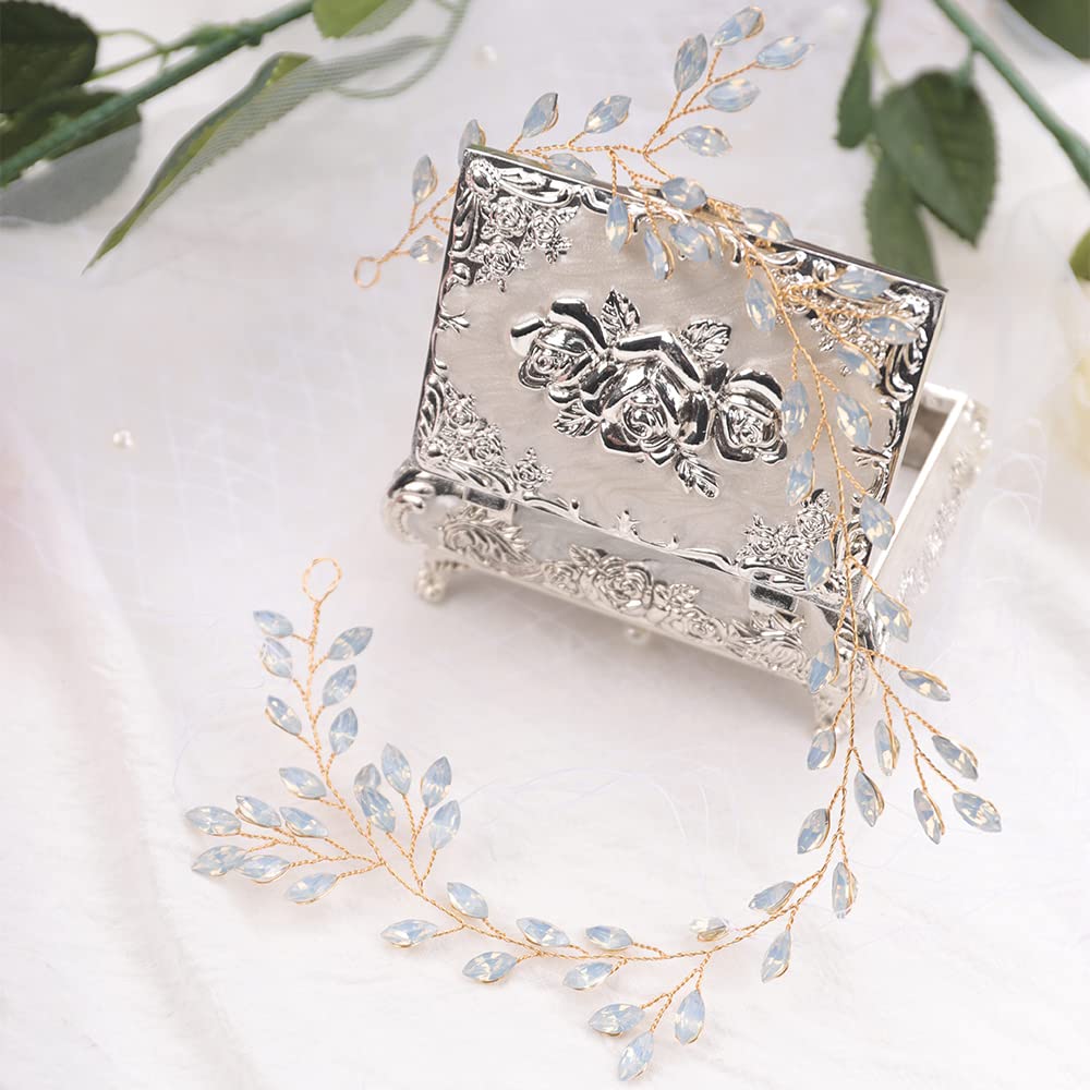 BERYUAN Diadema dorada con diamantes de imitación de cristal marfil para boda, lágrima de cristal, accesorios para el cabello para novias, mujeres y