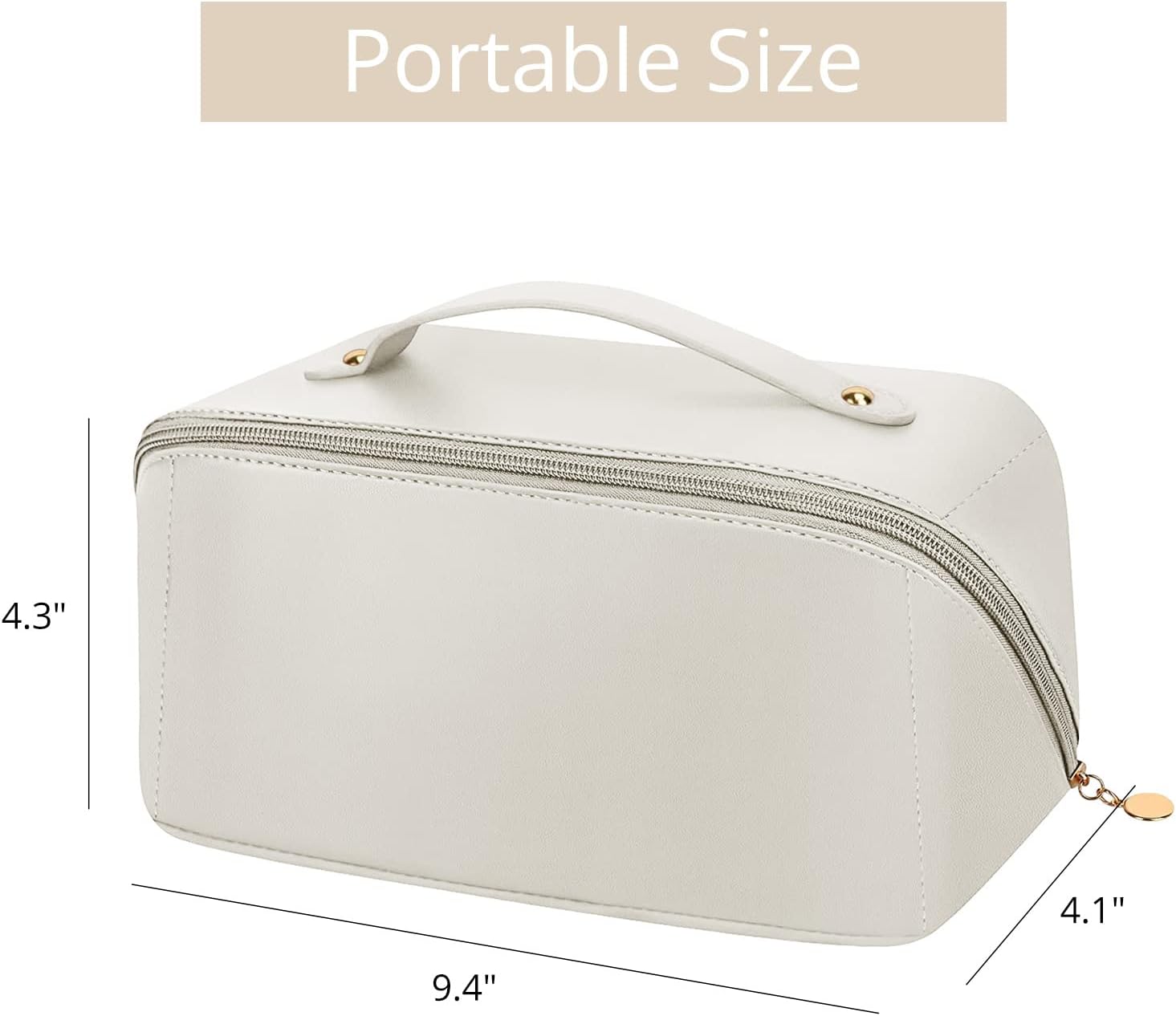 Baonmy Bolsa de cosméticos de viaje de gran capacidad, bolsa de maquillaje de doble capa, portátil, impermeable, de piel sintética, bolsa de