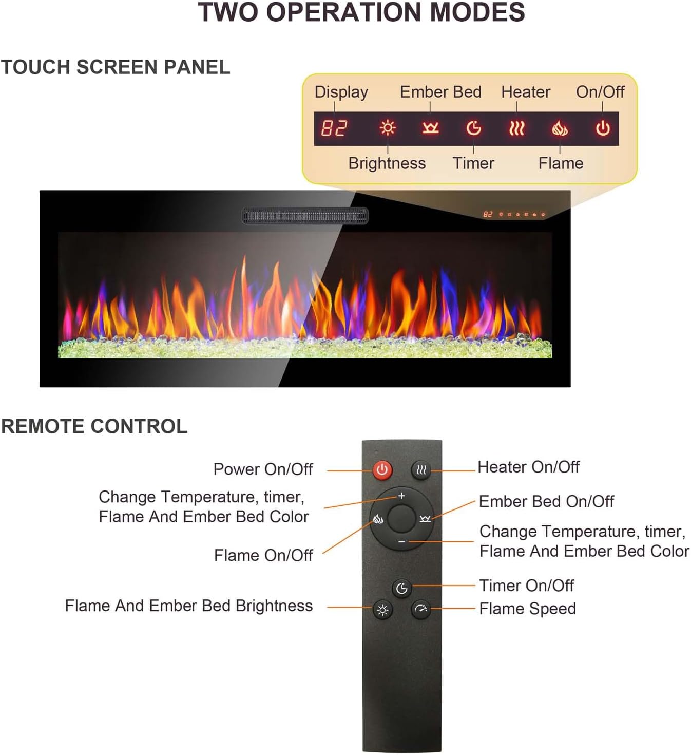 Chimenea eléctrica ultrafina de 60 pulgadas, chimenea empotrada y montada en la pared, calentador de luz LED con control remoto, chimenea eléctrica