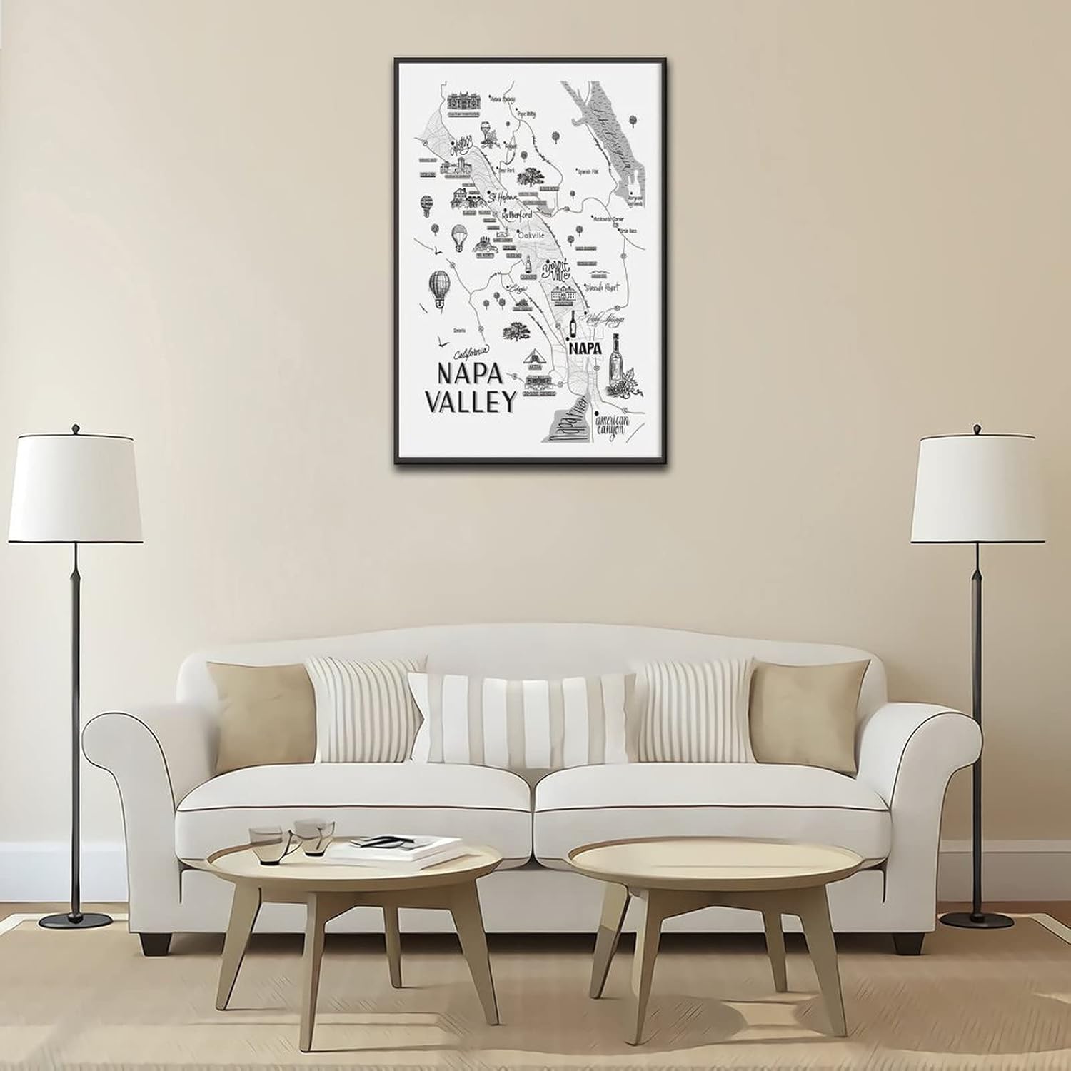 Napa Valley Map – Mapa de vinos, amantes del vino, mapa de cata de vinos, valle de Napa, mapa tipográfico, carteles de pintura en lienzo y pósteres