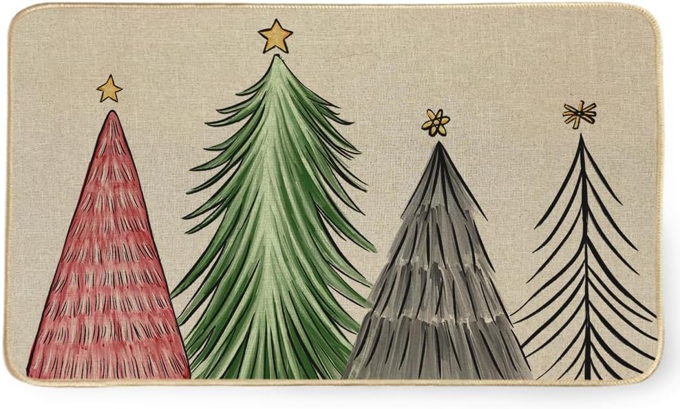 Tapete de Navidad de 17 x 29 pulgadas, tapete decorativo de invierno para árbol de Navidad, tapete de goma antideslizante para interiores y