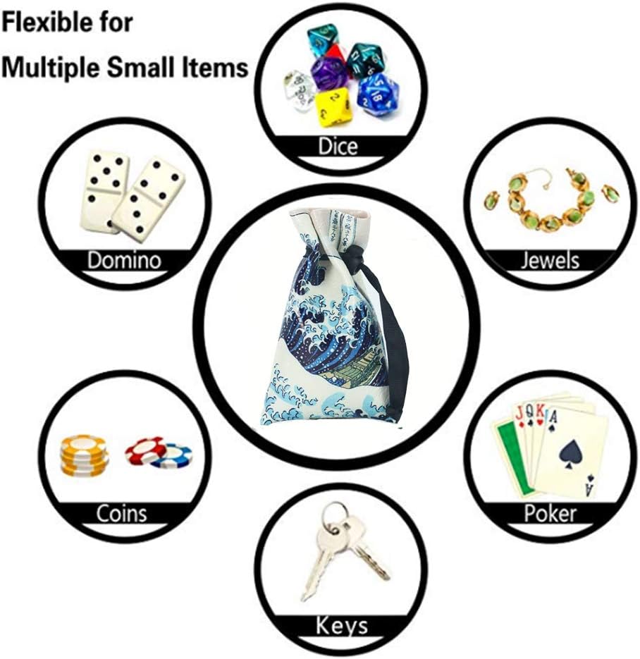 QIELIZI DND Bolsa para dados, PU Cuero funda para dados de dragón, con set de 7 dados, perfecto para calabozos y dragones RPG D&D dados, monedas y