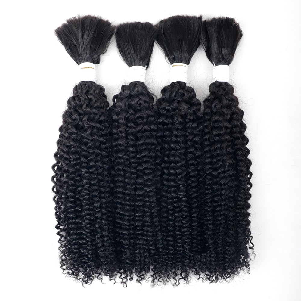 Nvnvdij Cabello humano rizado, húmedo y ondulado, cabello humano negro natural para trenzar, sin trama, 100% sin procesar, extensiones de cabello