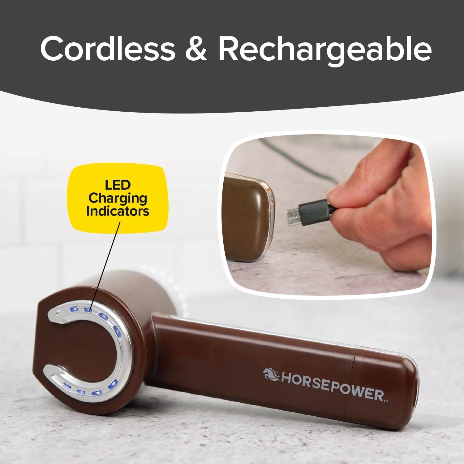Limpiador de caballos AS-SEEN-ON-TV impermeable recargable de mano 350 RPM incluye 5 cabezales de cepillo, suciedad y mugre, lechada de azulejos,