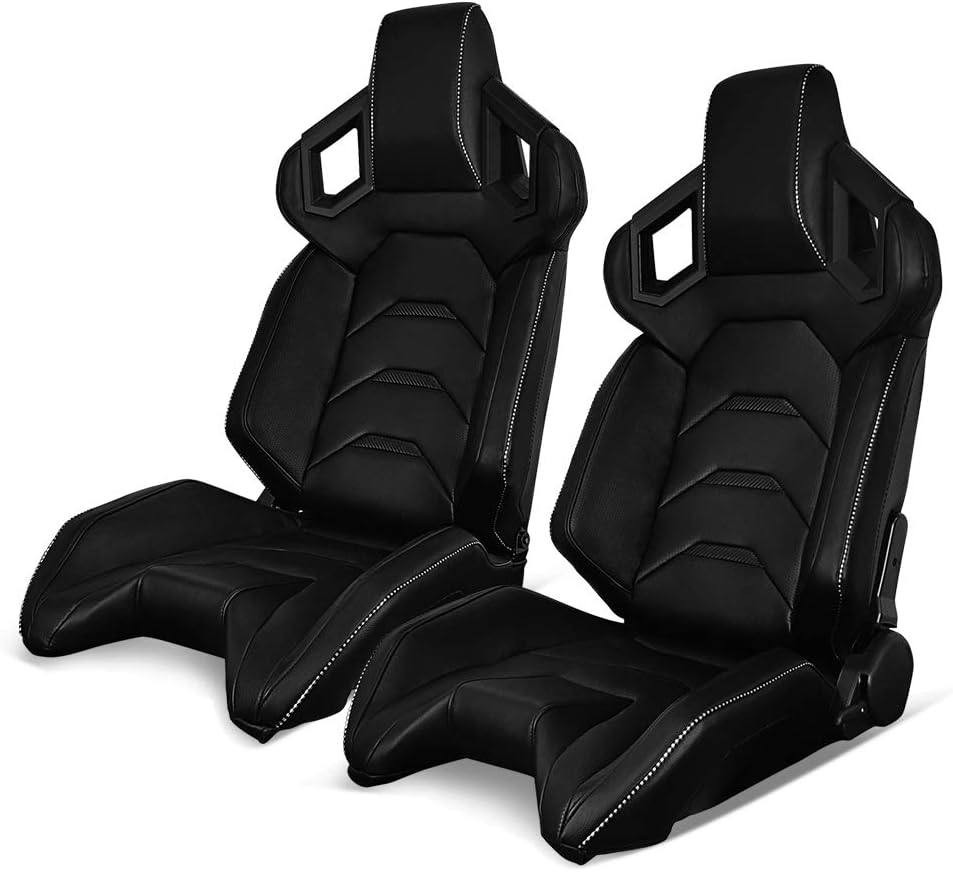 IKON MOTORSPORTS – Par de asientos para vehículos de carrera, universales, con deslizador de doble bloqueo, reclinables, asiento izquierdo y asiento