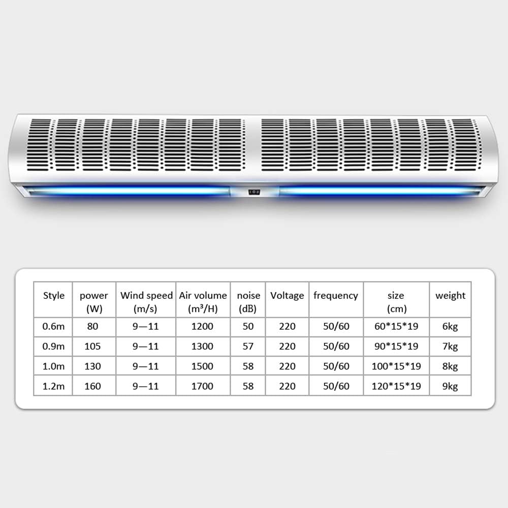 Air Curtain Gran volumen de aire y bajo ruido en entradas y salidas comerciales Máquina ajustable de dos velocidades Control remoto Dirección del