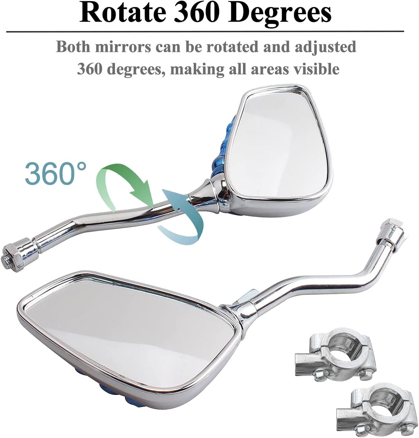 Par de distintivos espejos de bicicleta de mano con esqueleto de cráneo, espejo retrovisor lateral para manillar, soporte de montaje en espejo,
