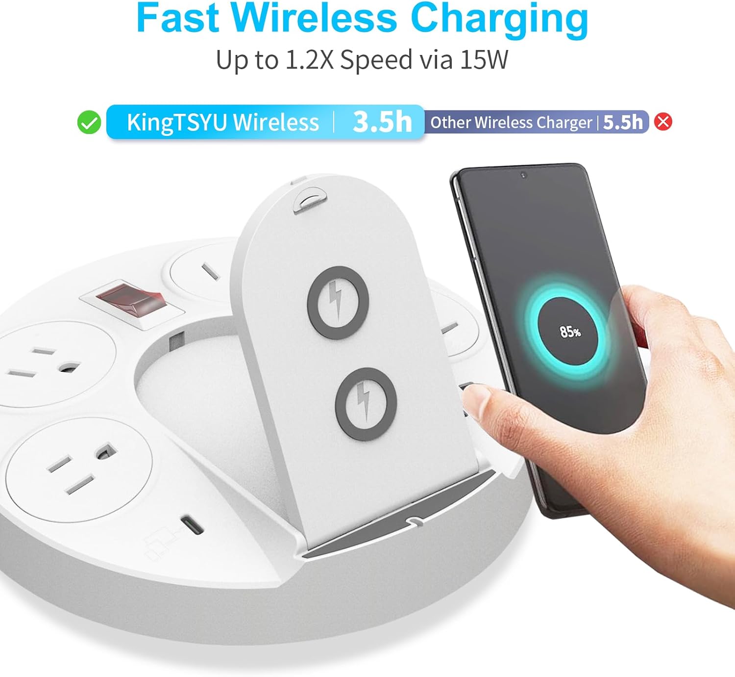 KingTSYU – Regleta protectora de sobretensiones, cable de extensión de regleta de alimentación con puertos USB C, 4 tomas de corriente y cargador