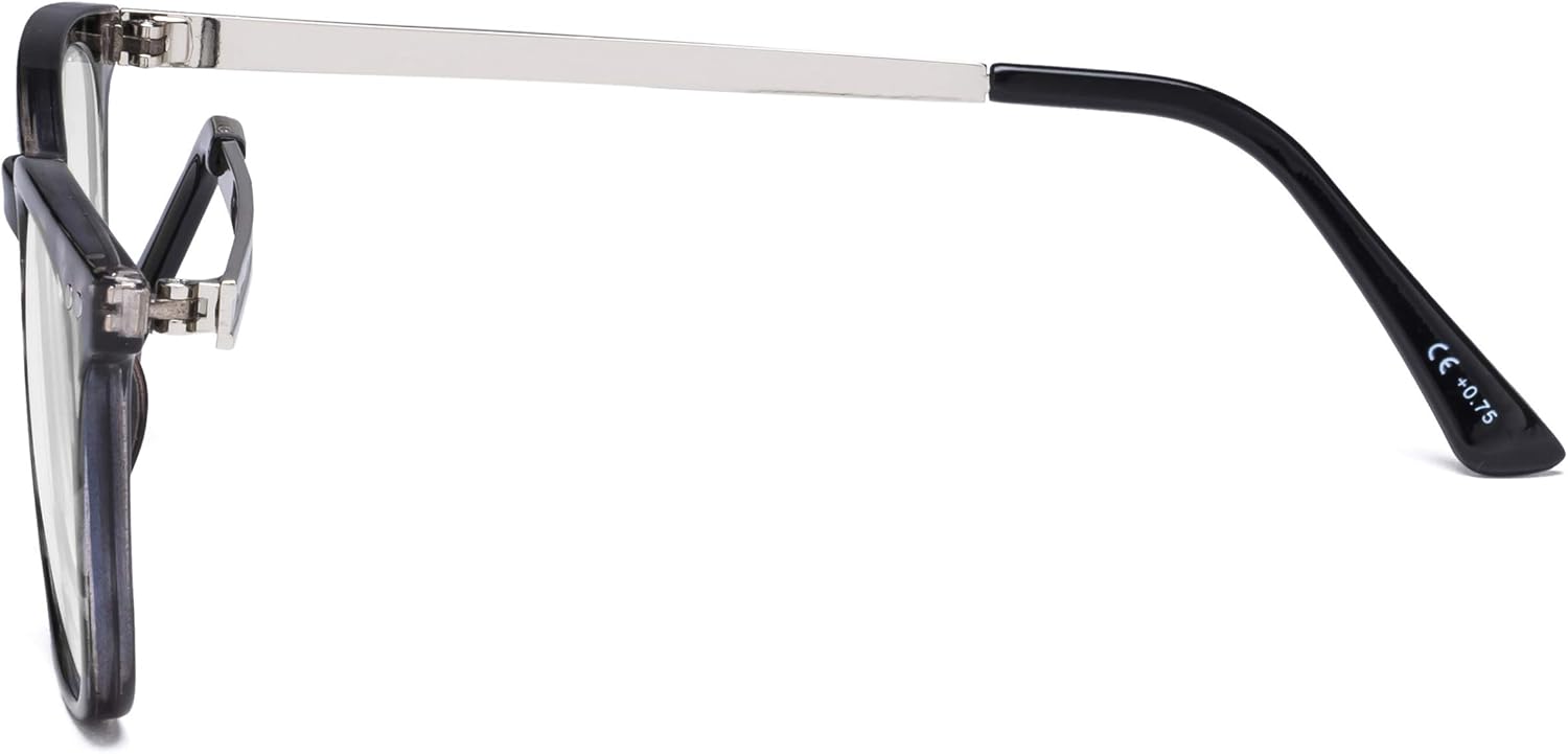 Eyekepper Lectores Retro Cuadrado Plástico Marco Metal Brazos Lectura Gafas Gris DEMI +2.0