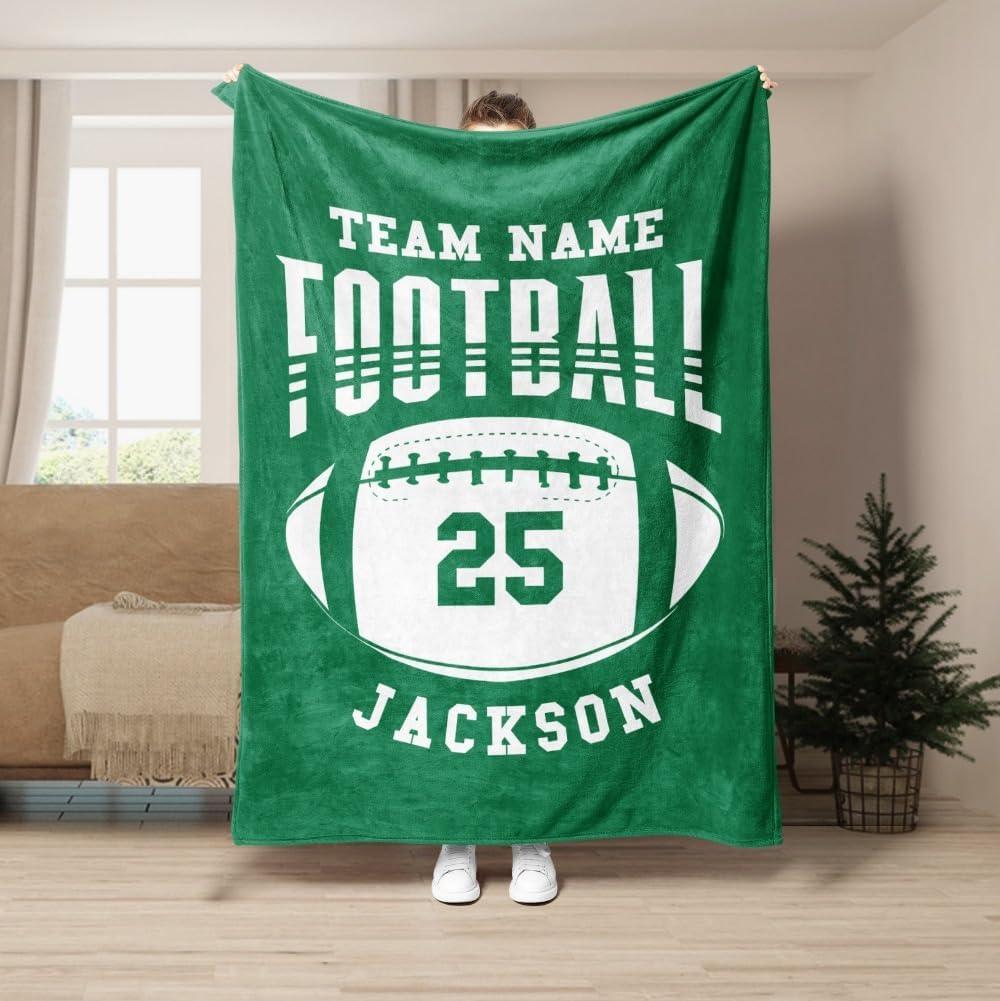 Manta de fútbol personalizada, manta de forro polar suave y acogedora del equipo de fútbol, regalo de fútbol personalizado para niños, papá, marido,