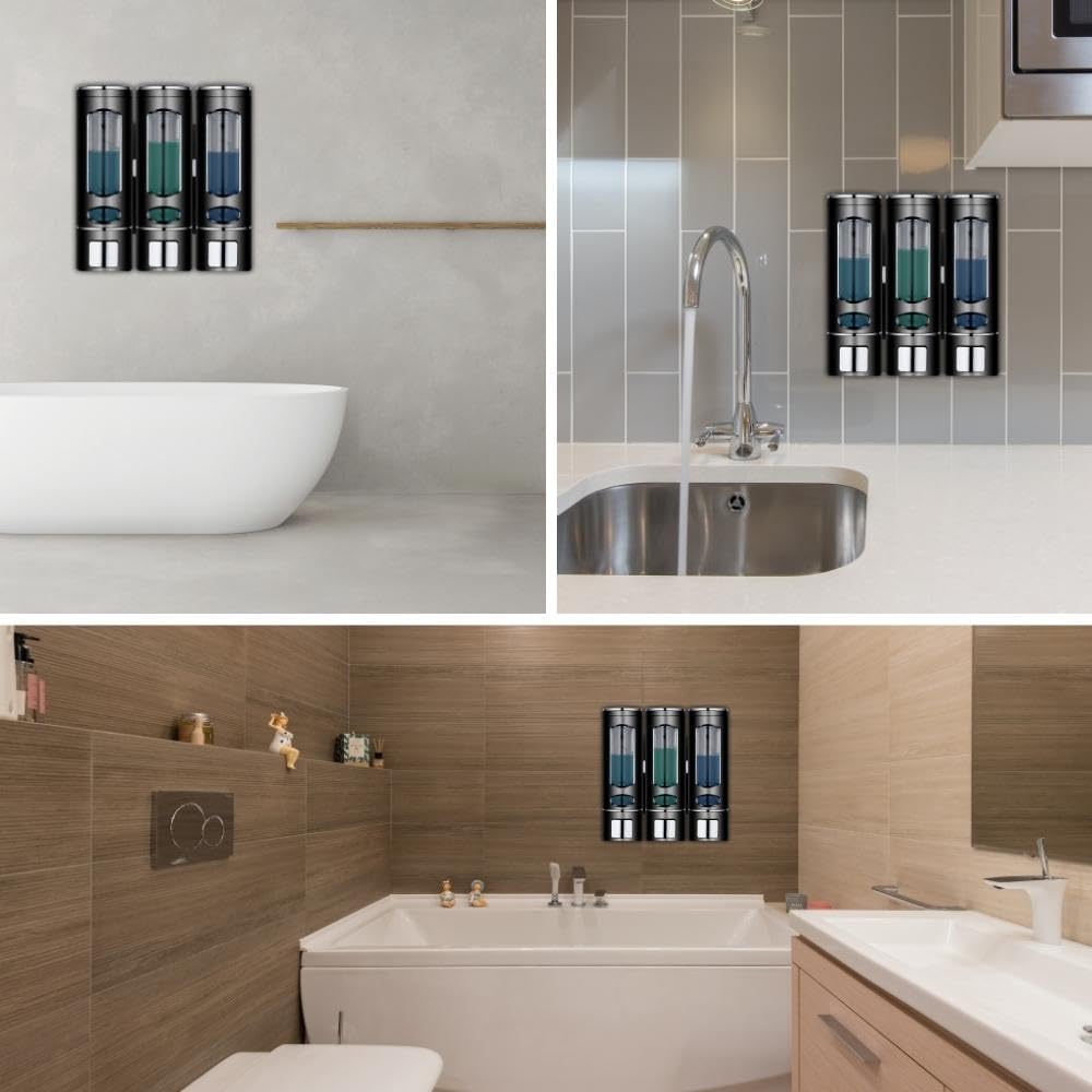 BQRIH Dispensador de champú y acondicionador, dispensador de champú de ducha 3 en 1, dispensador de champú de 3 cámaras sin taladro, dispensador de