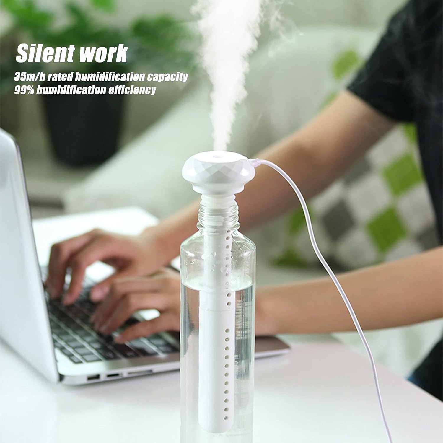 Mini humidificador portátil, humidificador de escritorio personal USB para plantas, oficina, dormitorio de bebé, purificador de niebla fría sin