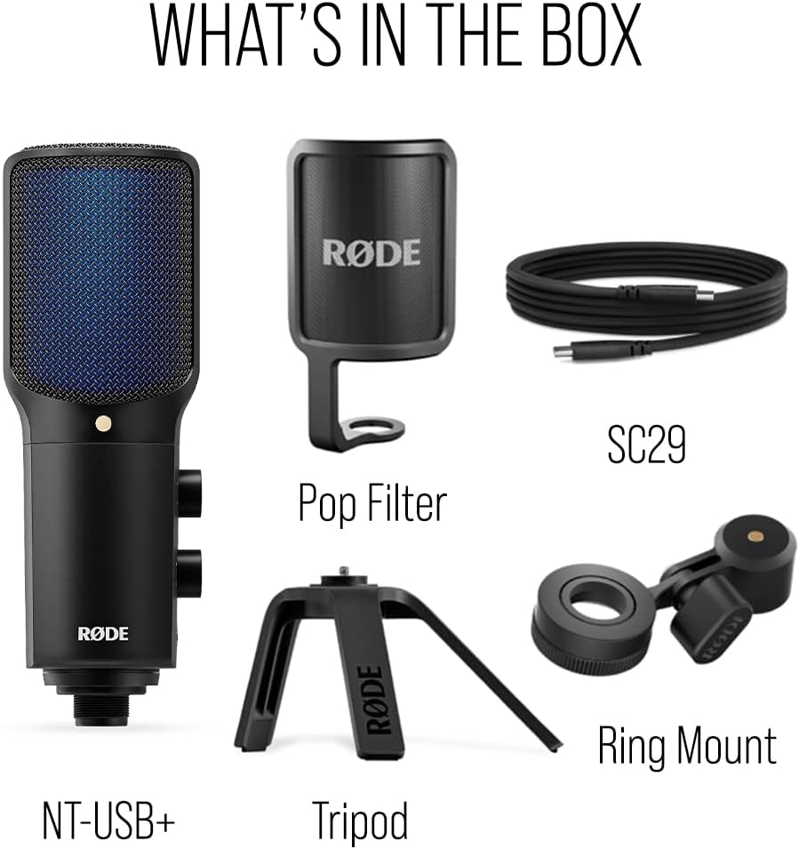 RØDE NT-USB+ Micrófono condensador USB de grado profesional para grabar audio de calidad de estudio directamente en una computadora o dispositivo