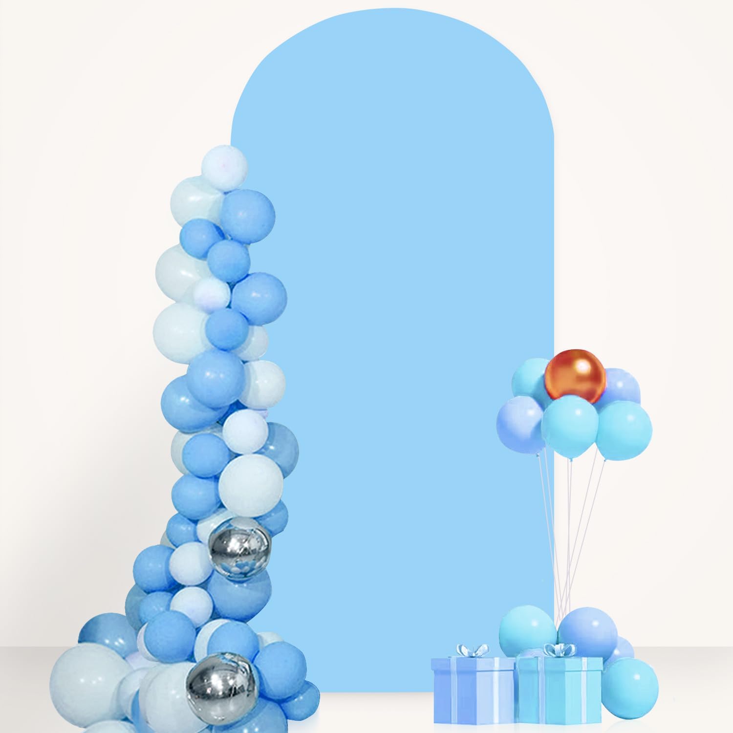Cubierta de arco de elastano, color azul bebé, 6.6 pies, cubierta de arco de Chiara redonda, telón de fondo elástico para soporte de arco de