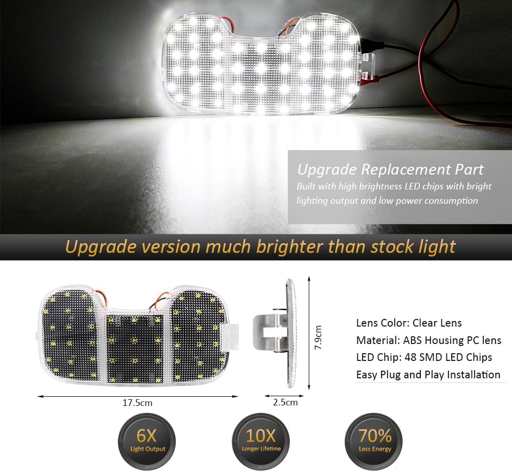 D-Lumina Cubierta de luz interior de techo transparente con PCB LED blanco para Dodge Dakota 2004-2011 y Dodge Durango 2004-2008, kit de lámpara de