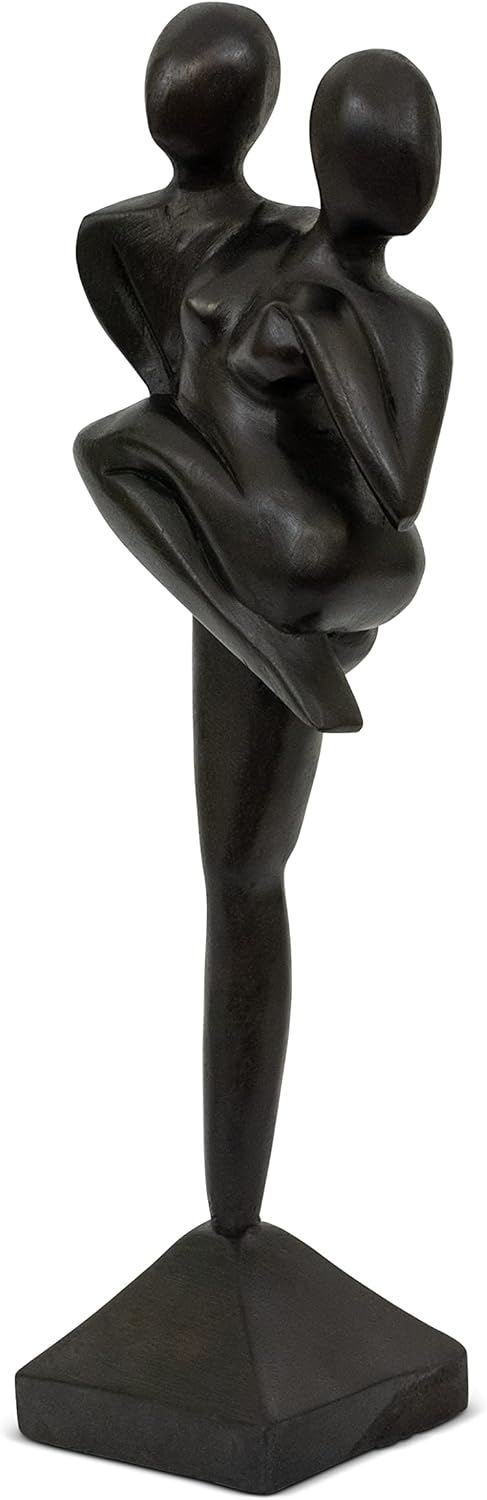 G6 Collection Estatua contemporánea abstracta tallada a mano de madera de 12 pulgadas Amor y Unión Estatuilla de regalo para decoración del hogar,