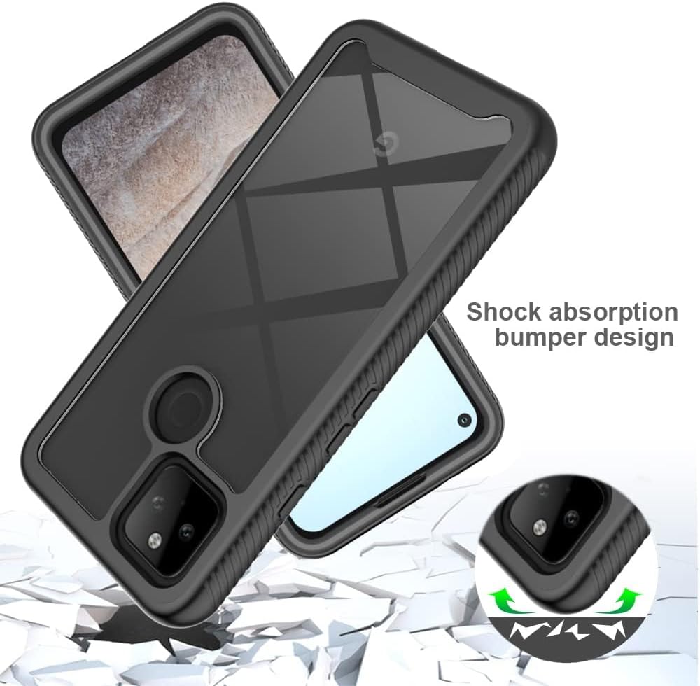 Asuwish Funda para teléfono para Google Pixel 5a 5G con protector de pantalla de vidrio templado y soporte delgado, híbrida, resistente, funda