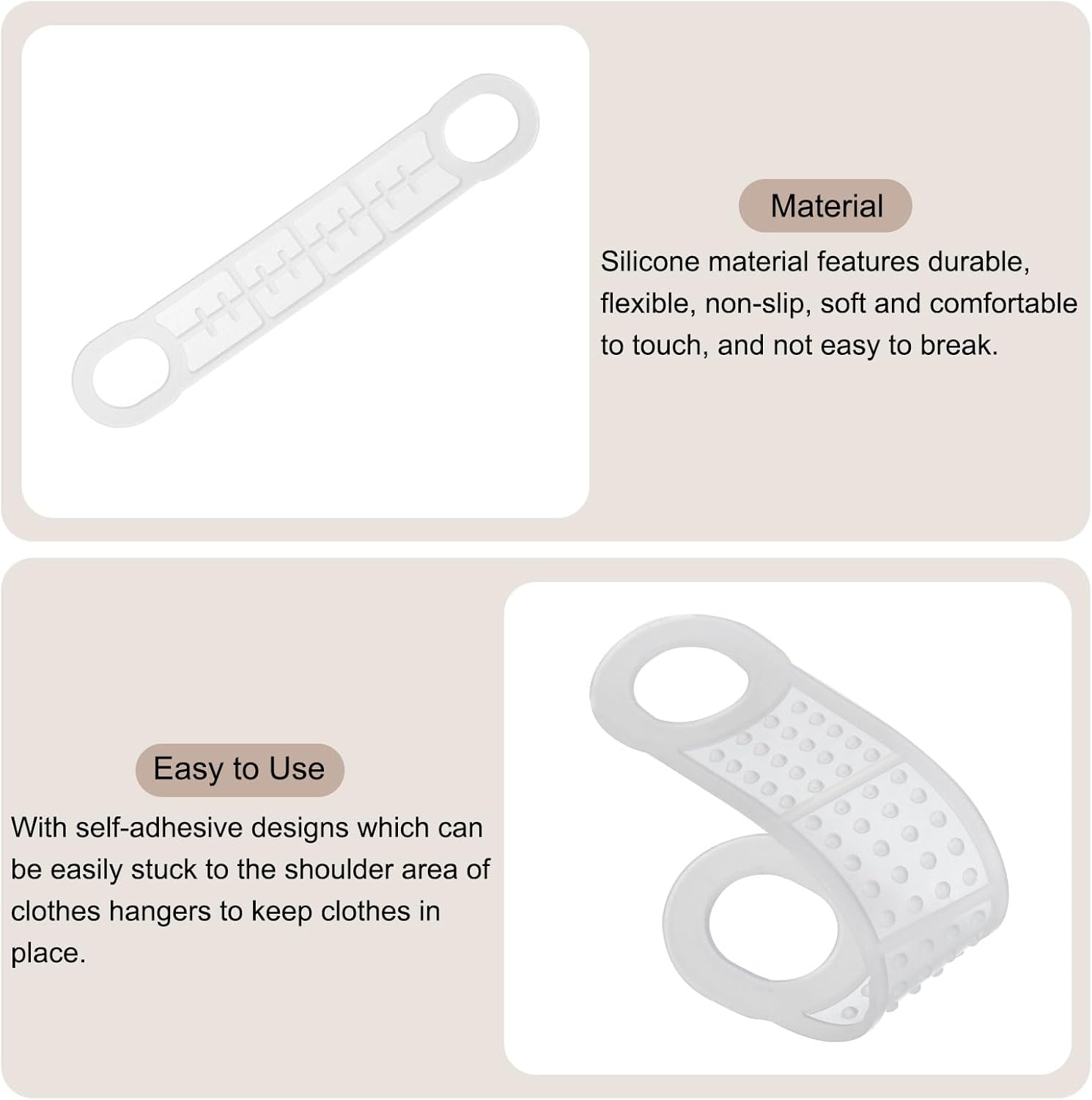 uxcell 24 tiras adhesivas de silicona antideslizantes para colgar ropa para perchas de madera y plástico, lechoso (4.65 x 0.79 pulgadas)