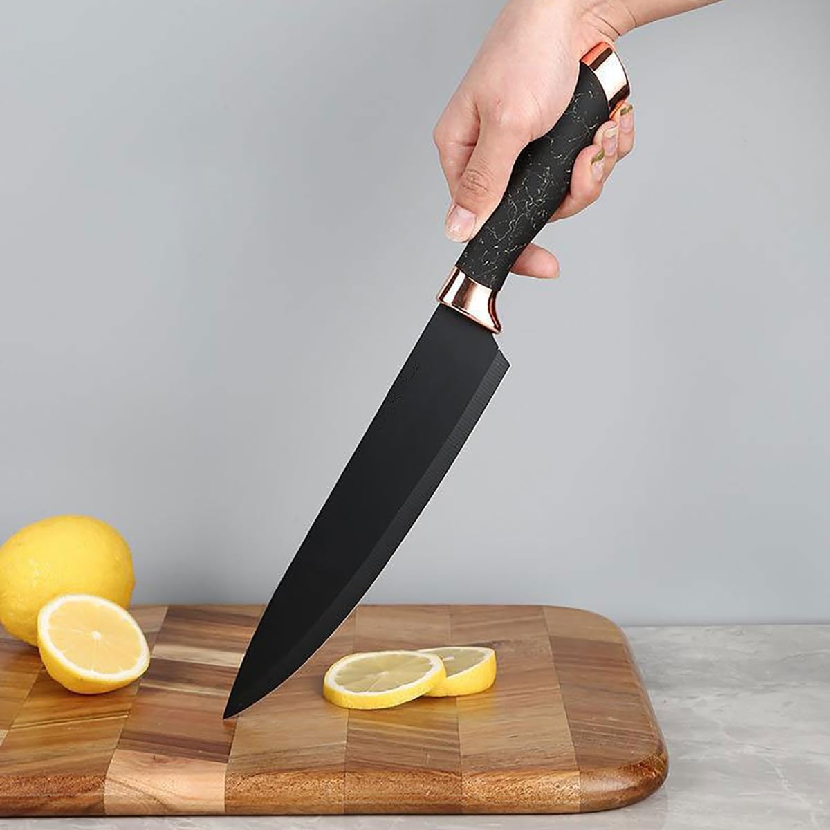 Juego de 8 cuchillos de cocina, cuchillos de chef, cuchillos de pan, cuchillos de carne, proceso de martillo, mango ergonómico de acero inoxidable