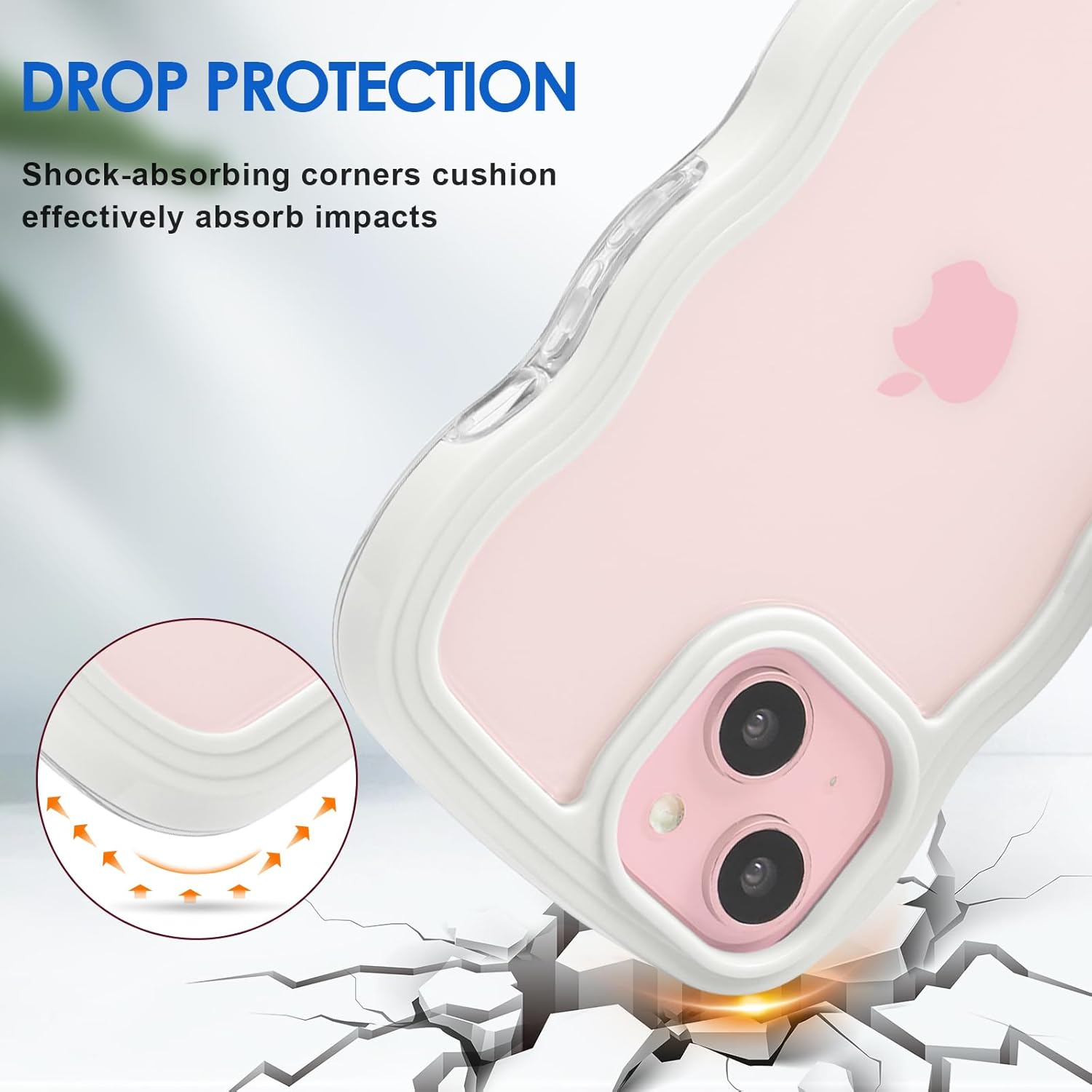 Anuck Funda para iPhone 15 con borde ondulado, diseño trasero transparente, agarre antideslizante, lindo marco ondulado, forma de marco rizado, a