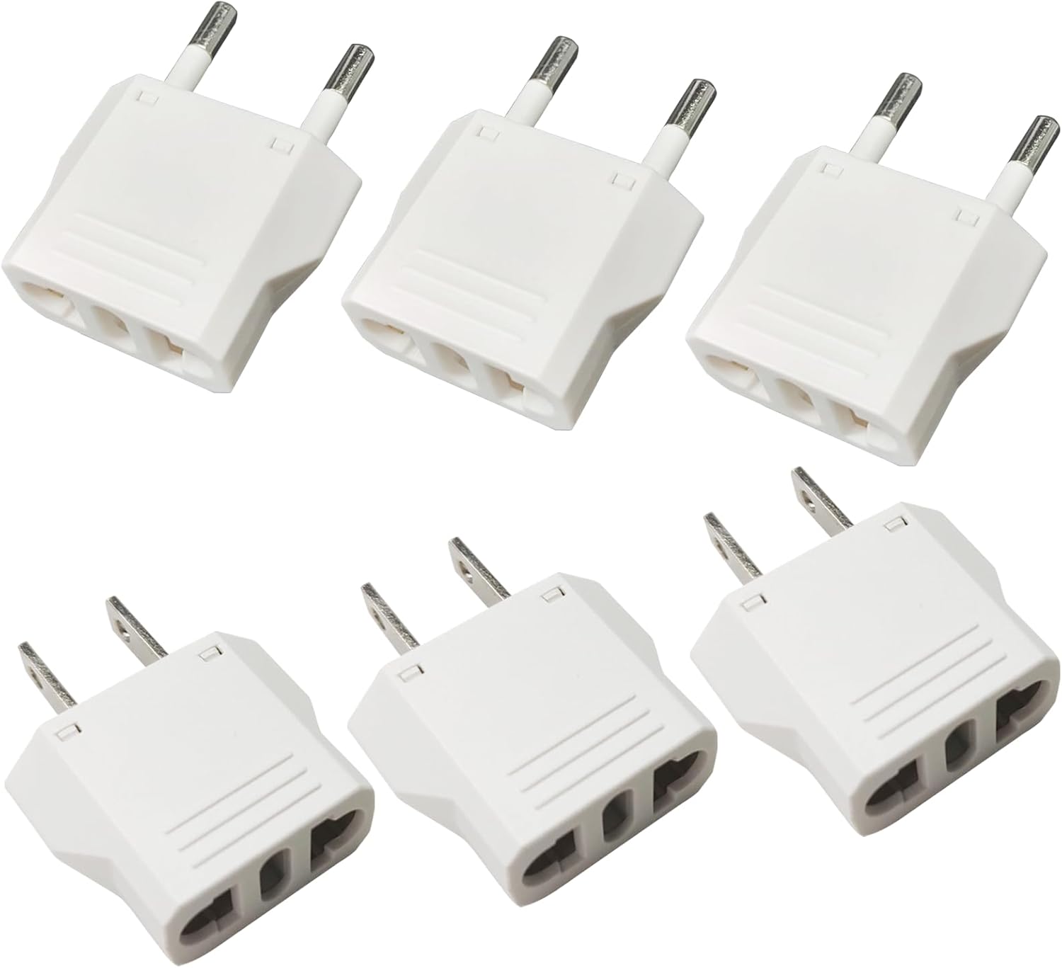 6 paquetes de adaptadores de enchufe de viaje internacional premium, convertidor de toma de corriente tipo C para UE a EE. UU. y EE. UU. a Europa,