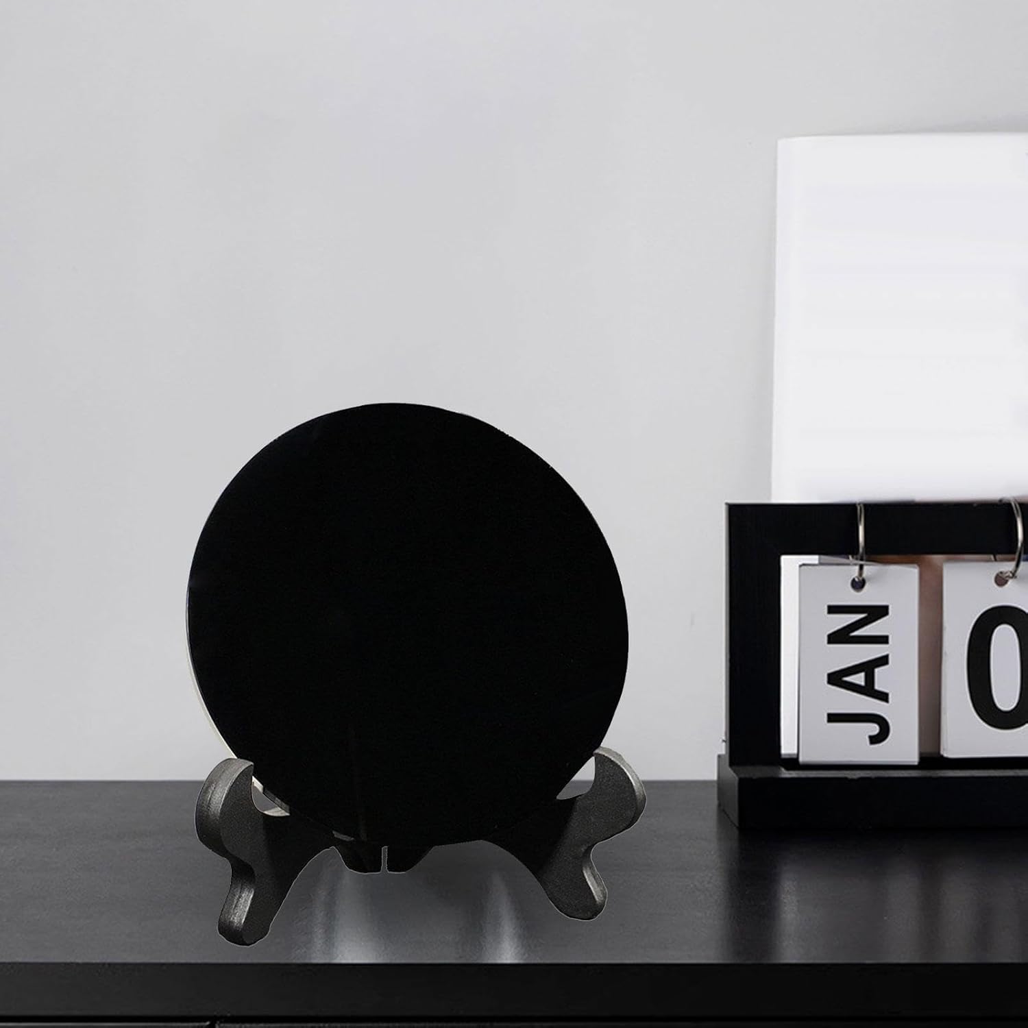 Colaxi Disco de obsidiana negra Feng Shui espejo para escritorio con soporte de bolsillo de obsidiana espejo rascador para decoración del hogar de