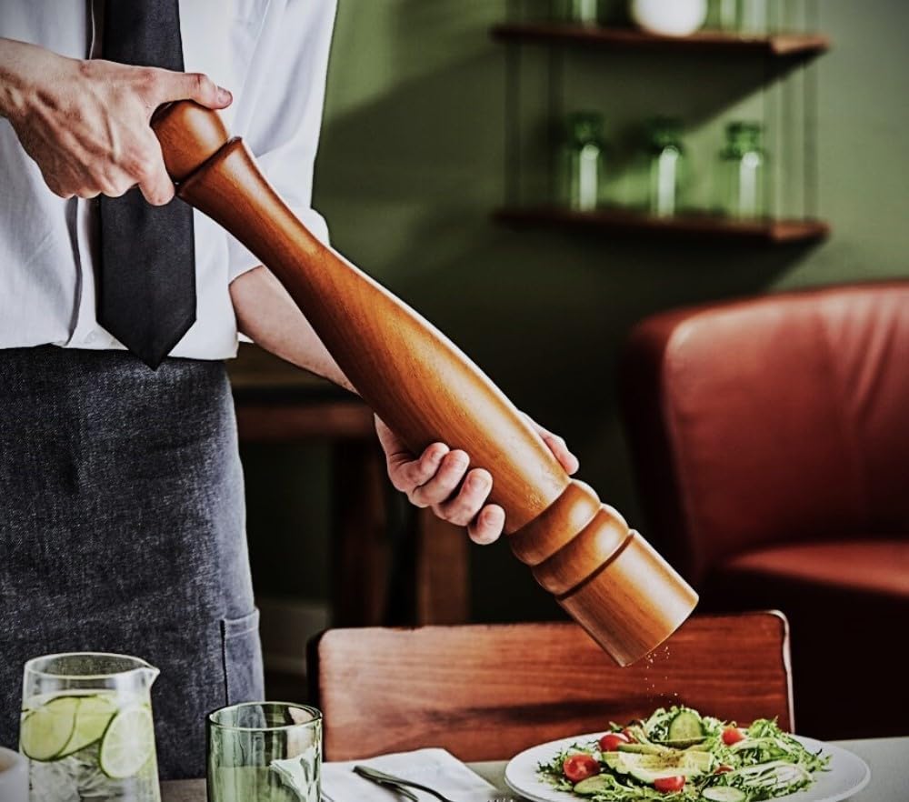 Soro Essentials – Molinillo de pimienta de madera de 18 pulgadas o molinillo de sal, el mejor molinillo de pimienta o sal de madera con un rotor