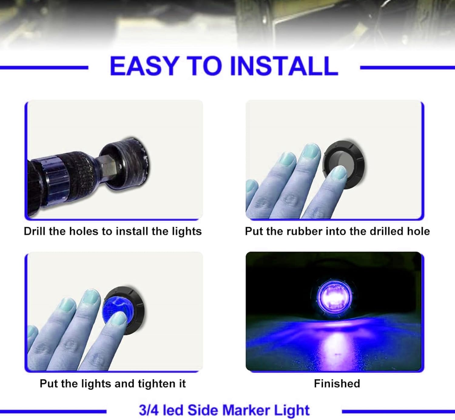 Ourbest Luces LED redondas de rock, luces laterales de rueda subterránea con ojales de bala, impermeables, para remolque, carrito de golf,