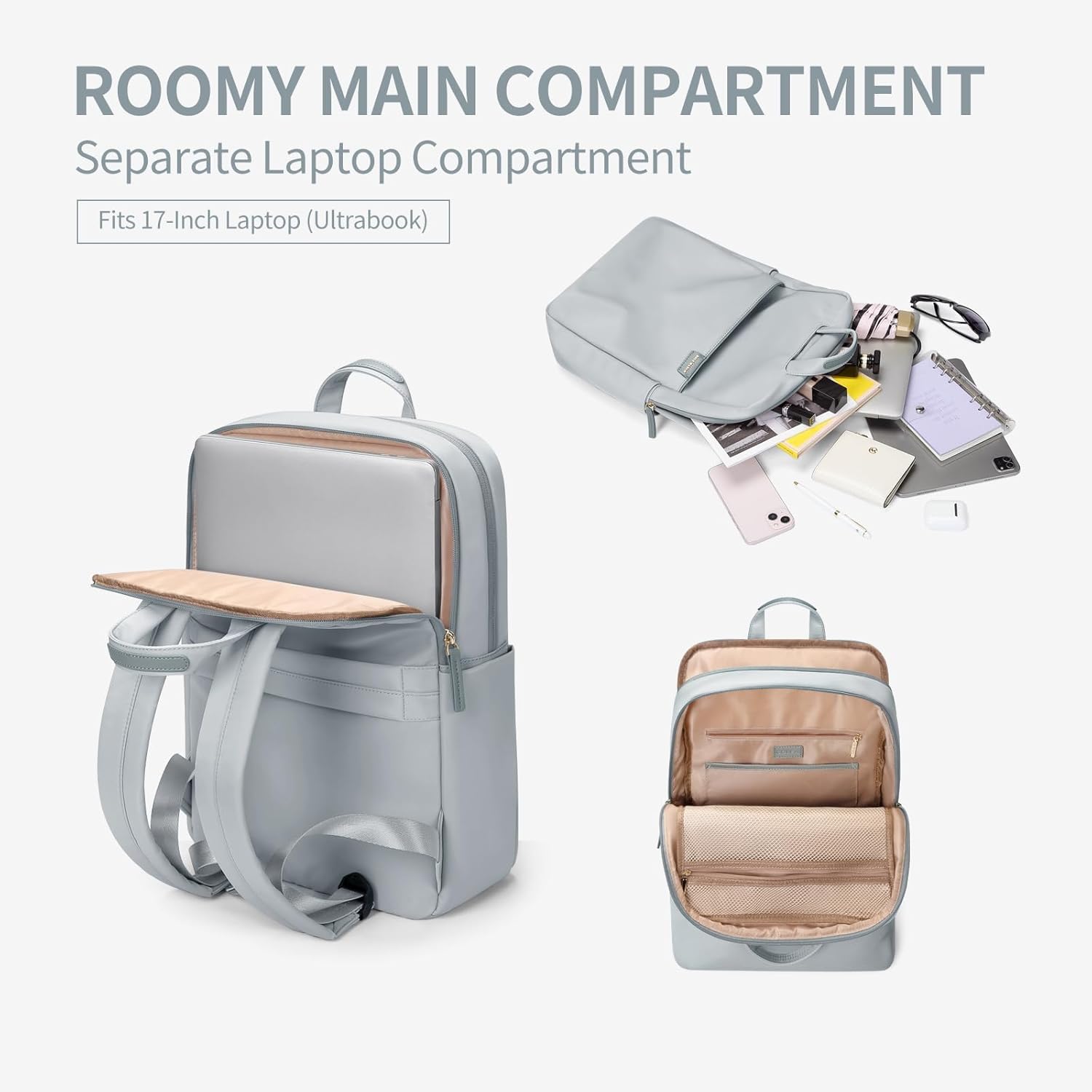 Mochila para laptop para mujer, con asa de mano, abierta, casual, para trabajo, viajes, mochila para libros de 15 pulgadas + mochila de viaje para