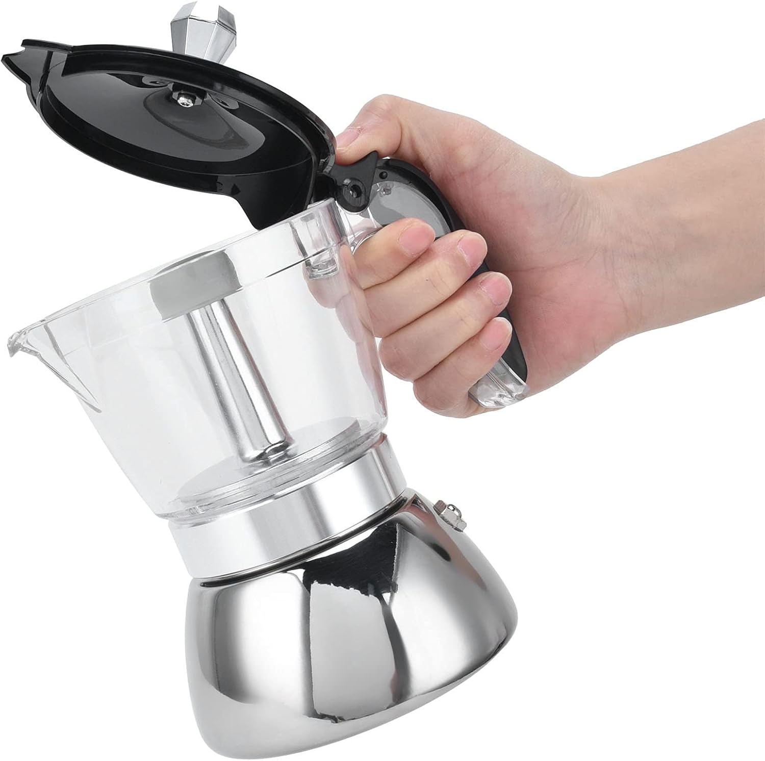 Qiilu Cafetera de acero inoxidable para 4 tazas, para cocina, moka