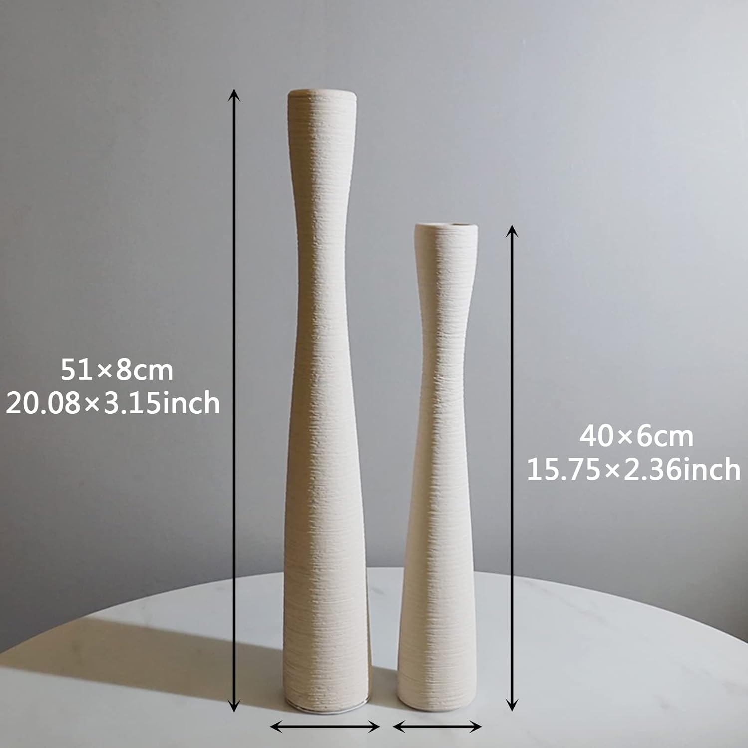Florero de cerámica blanco, jarrón alto delgado de 16 pulgadas para decoración, jarrón de hierba de las pampas, jarrón cepillado hecho a mano para