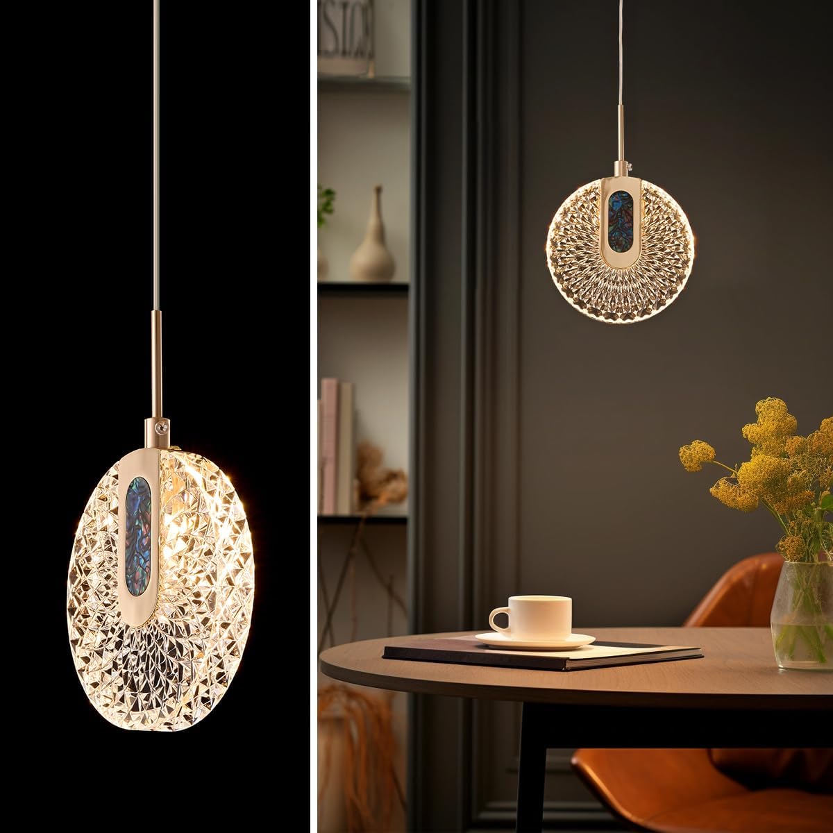 Lámparas colgantes redondas de acrílico, lámparas colgantes ajustables, iluminación colgante para cocina, isla, comedor, sala de estar, dormitorio,