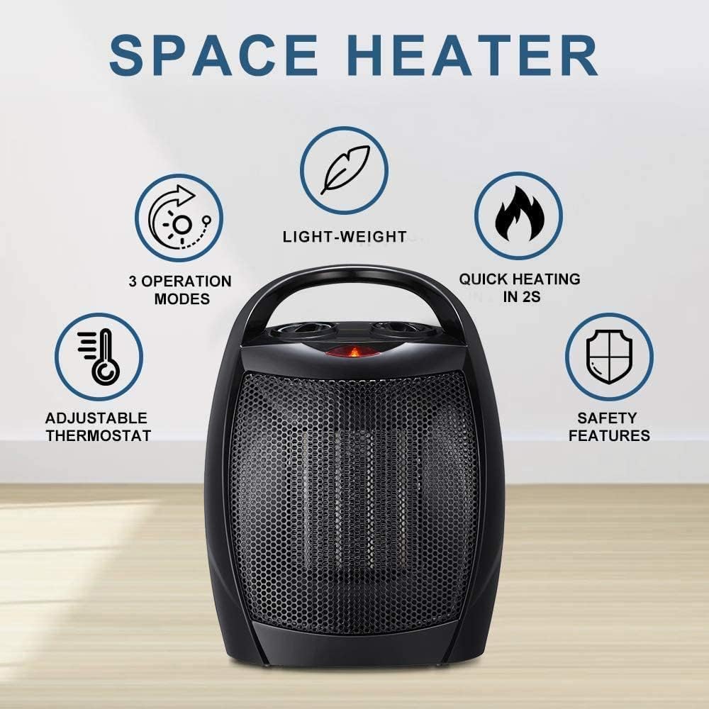 Calentador eléctrico portátil con termostato, ventilador de cerámica seguro y silencioso de 1500 W750 W, calienta 200 pies cuadrados para oficina,
