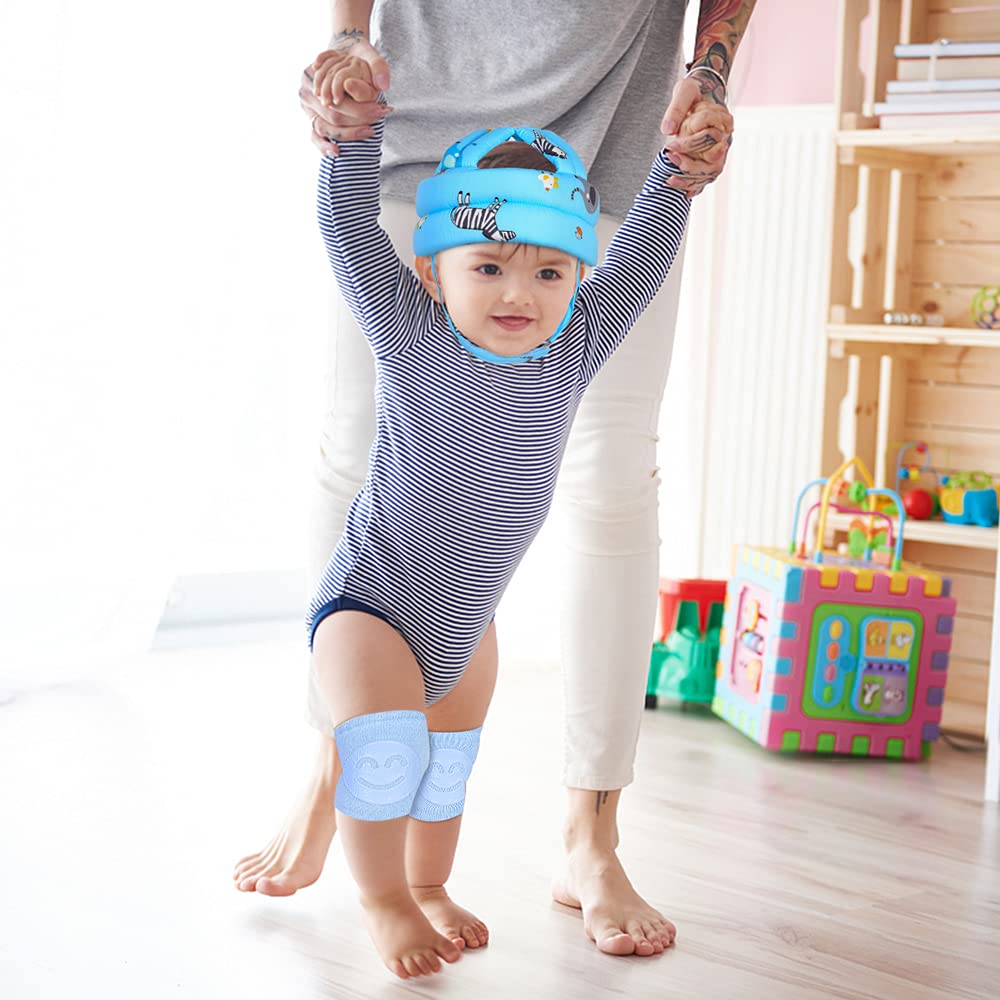 Casco ajustable para bebé, ligero y suave, con 3 pares de rodilleras para gatear y 3 pares de calcetines de bebé, ideal para el bebé que aprende a