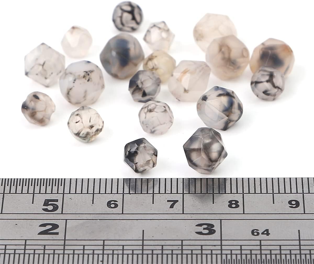 Cuentas redondas facetadas de ágata de dragón negro natural de 0.236 in 14.2 inhebra para la fabricación de joyas