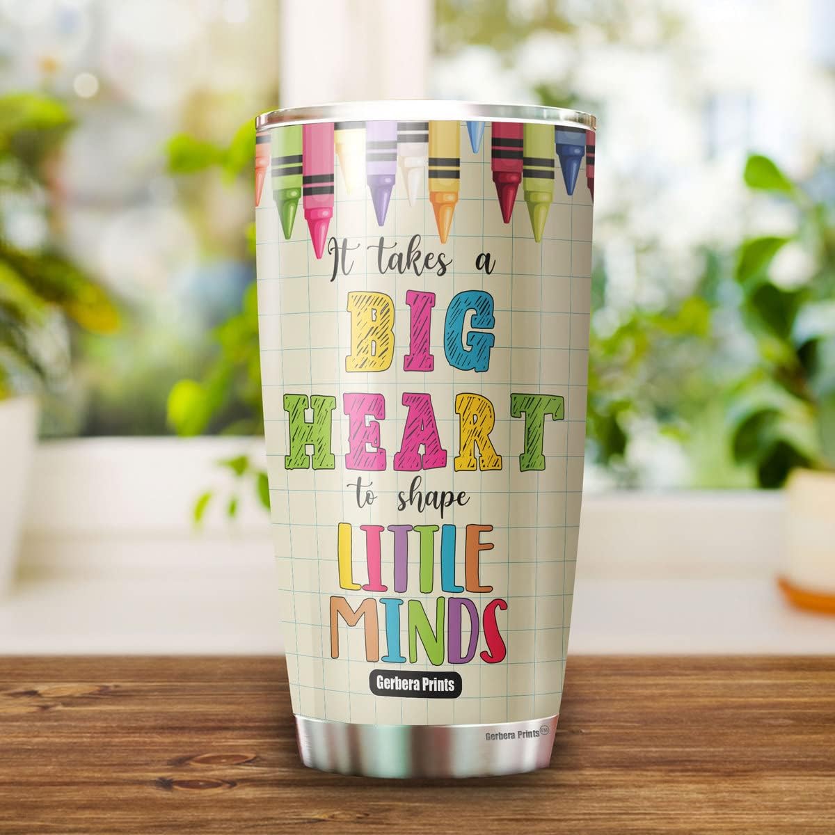 TC-HA0030 – Vaso para profesores de 20 onzas, con texto en inglés “It Takes A Big Heart To Shape Little Minds”, taza de información nutricional para