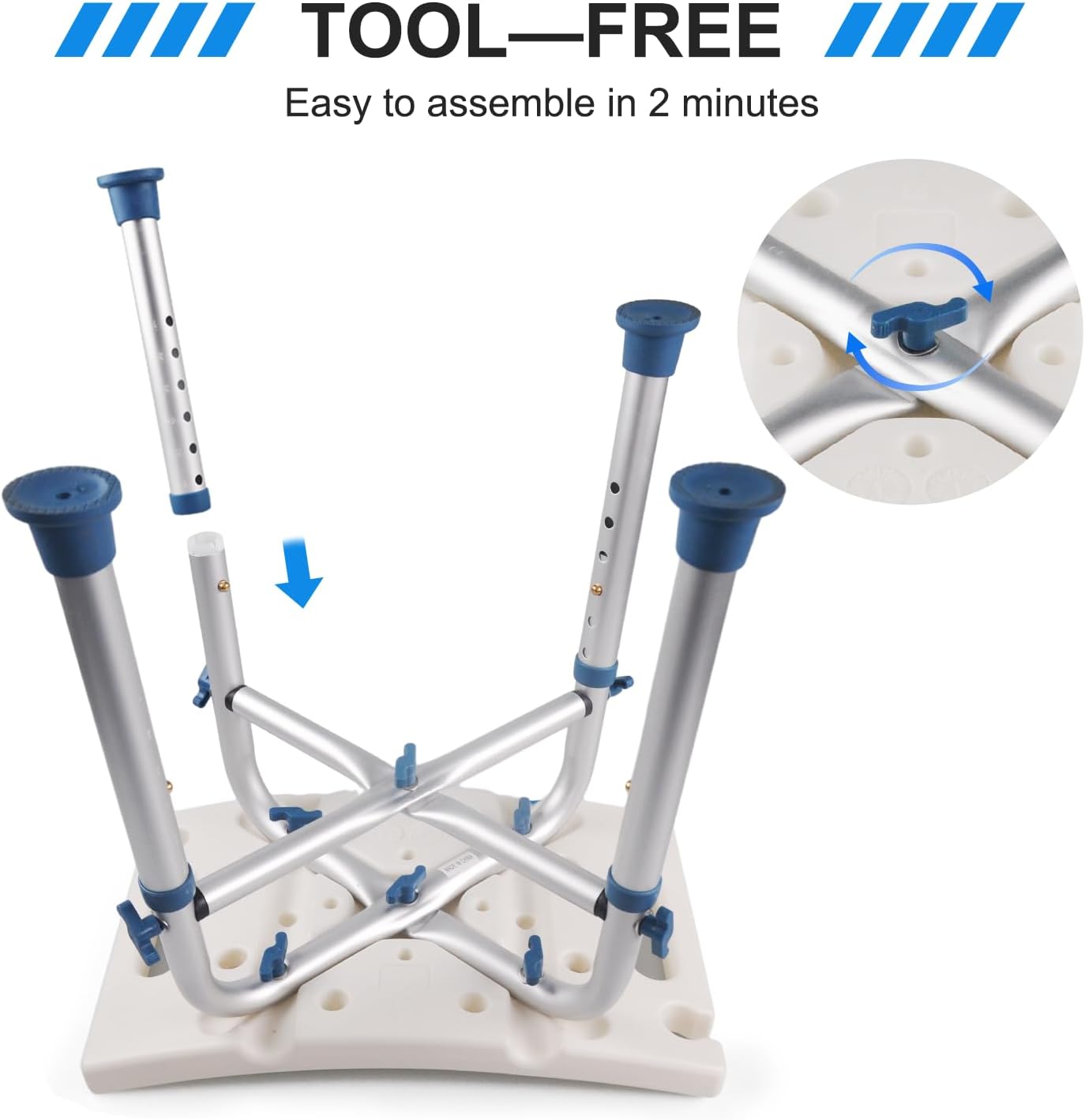 Taburete de ducha con soportes únicos de barra transversal resistente, asiento de ducha, silla de ducha ajustable en altura para duchabañera