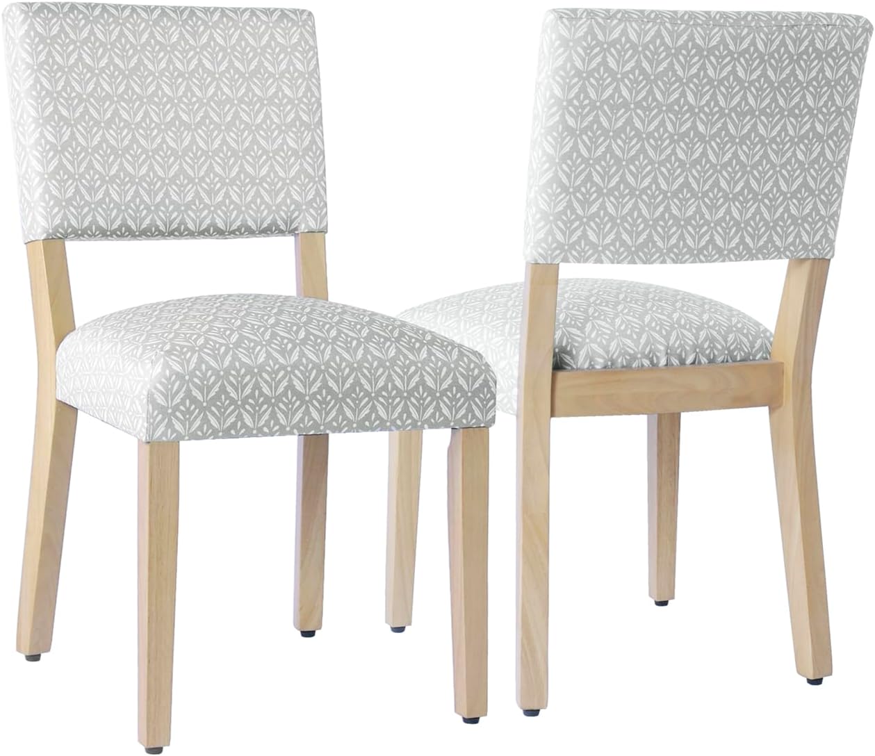 HomePop Decoración del hogar con respaldo abierto, lado de tela, sillas de comedor para cocina y sala de estar, estampado gris claro (juego de 2)