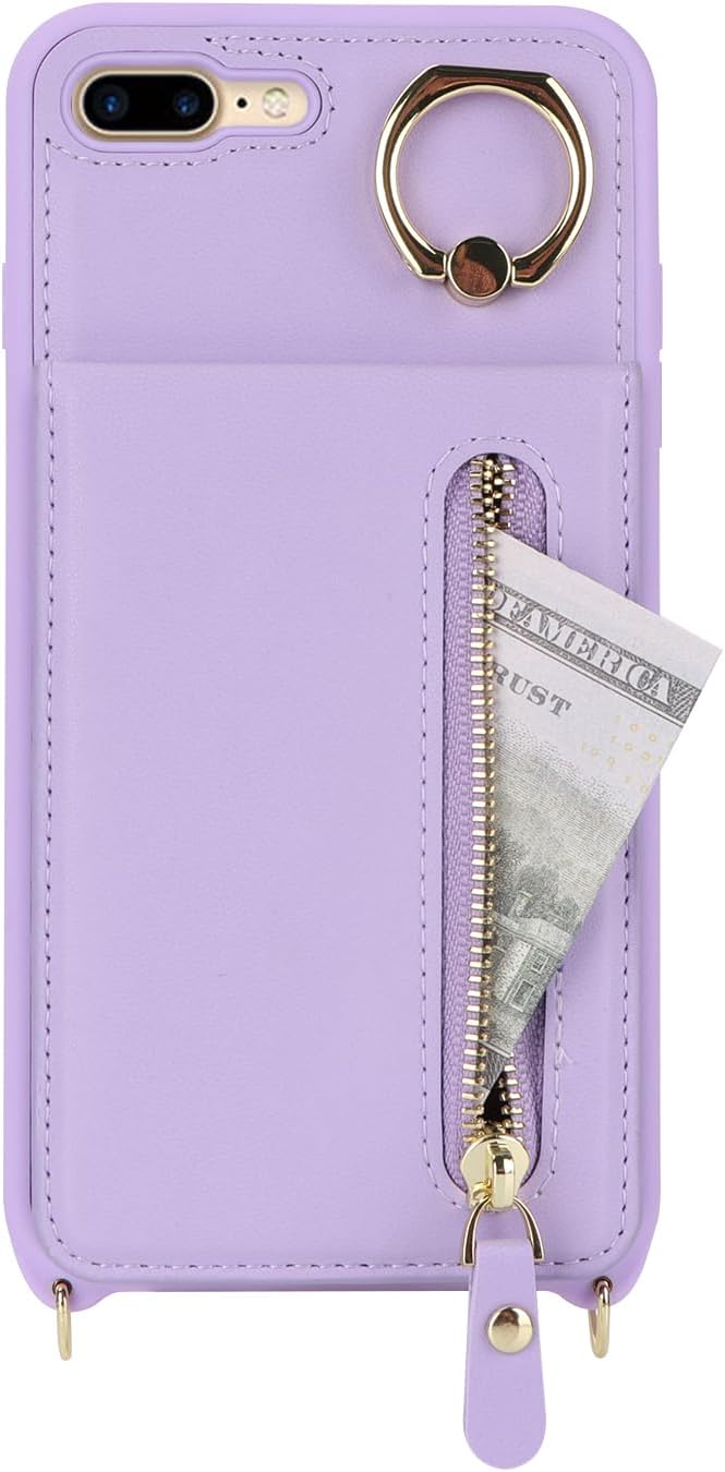 DEYHU Funda para iPhone 7 Plus8 Plus con tarjetero para mujer, iPhone 7 Plus8 Plus, cartera con correa y ranuras para tarjetas de crédito, bandolera